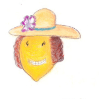 a smiling lemon with a hat and hair